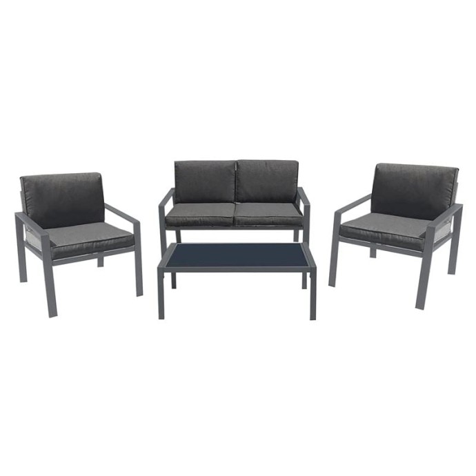 RIVIAN SET ΣΑΛΟΝΙ ΚΗΠΟΥ 4ΤΕΜ, ΜΕΤΑΛΛΟ ΒΑΦΗ ΑΝΘΡΑΚΙ, ΜΑΞΙΛΑΡΙΑ ΓΚΡΙ