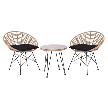 SALSA CORAL COFFEE SET ΚΗΠΟΥ ΜΕΤΑΛΛΟ ΜΑΥΡΟ - ΓΥΑΛΙ - WICKER ΦΥΣΙΚΟ: ΤΡΑΠΕΖΑΚΙ+2 ΠΟΛΥΘΡΟΝΕΣ