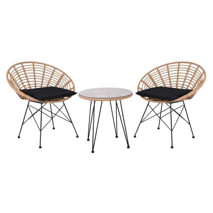 SALSA CORAL COFFEE SET ΚΗΠΟΥ ΜΕΤΑΛΛΟ ΜΑΥΡΟ - ΓΥΑΛΙ - WICKER ΦΥΣΙΚΟ: ΤΡΑΠΕΖΑΚΙ+2 ΠΟΛΥΘΡΟΝΕΣ