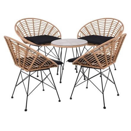 SALSA CORAL COFFEE SET ΚΗΠΟΥ ΜΕΤΑΛΛΟ ΜΑΥΡΟ - ΓΥΑΛΙ - WICKER ΦΥΣΙΚΟ: ΤΡΑΠΕΖΑΚΙ+4 ΠΟΛΥΘΡΟΝΕΣ