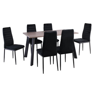 JETTA-BAXTER ΤΡΑΠΕΖΑΡΙΑ ΜΕΤΑΛΛΟ ΒΑΦΗ ΜΑΥΡΟ ΤΡΑΠΕΖΙ SONOMA OAK + 6 ΚΑΡΕΚΛΕΣ VELURE ΜΑΥΡΟ