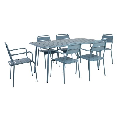 BRIO SLAT SET ΤΡΑΠΕΖΑΡΙΑ ΚΗΠΟΥ -ΒΕΡΑΝΤΑΣ (6+1), ΜΕΤΑΛΛΟ ΒΑΦΗ SANDY BLUE 5415C
