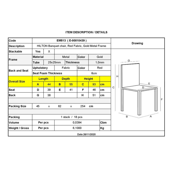 HILTON ΚΑΡΕΚΛΑ 44x55x93cm ΜΕΤΑΛΛΟ ΒΑΦΗ GOLD/ ΥΦΑΣΜΑ ΚΟΚΚΙΝΟ