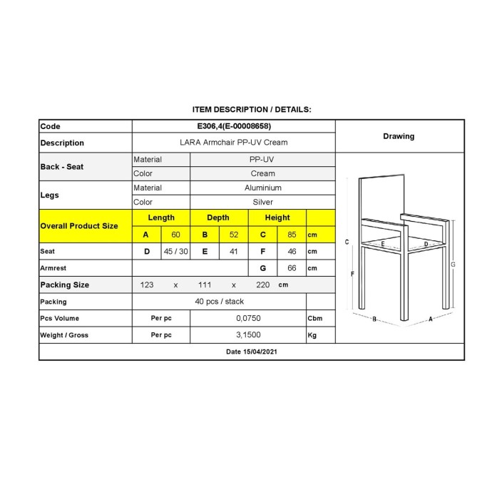 LARA ΠΟΛΥΘΡΟΝΑ DINING ΣΤΟΙΒΑΖΟΜΕΝΗ, ALU SILVER, PP - UV PROTECTION ΑΠΟΧΡΩΣΗ ΕΚΡΟΥ