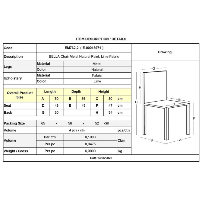 BELLA ΚΑΡΕΚΛΑ ΤΡΑΠΕΖΑΡΙΑΣ 50x56x80cm ΜΕΤΑΛΛΟ ΒΑΦΗ ΦΥΣΙΚΟ ΥΦΑΣΜΑ ΑΠΟΧΡΩΣΗ LIME