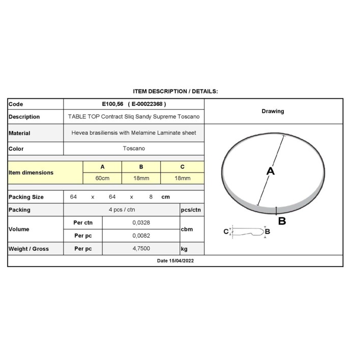 CONTRACT SLIQ SANDY SUPREME ΕΠΙΦΑΝΕΙΑ ΤΡΑΠΕΖΙΟΥ Φ60cm/18mm Τ.WERZALIT ΑΠΟΧΡΩΣΗ TOSCANO