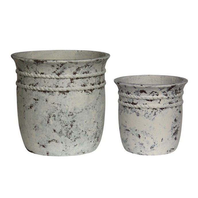 FLOWER POT-15 SET 2 ΤΕΜΑΧΙΩΝ Φ30X28/Φ47X45cm CEMENT ΑΠΟΧΡΩΣΗ ANTIQUE WHITE