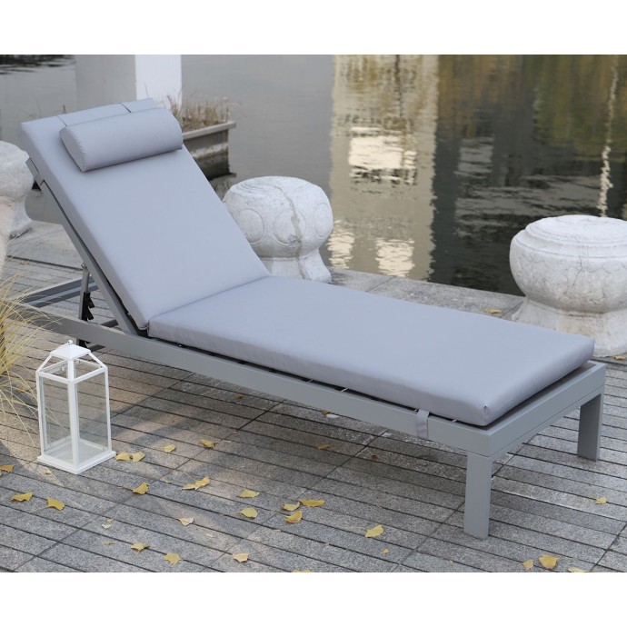 SUNLOUNGER ΜΑΞΙΛΑΡΙ ΞΑΠΛΩΣΤΡΑΣ ΜΕ ΠΡΟΣΚΕΦΑΛΟ,  ΥΦΑΣΜΑ ΓΚΡΙ, FOAM+POLYESTER ΦΕΡΜΟΥΑΡ-VELCRO