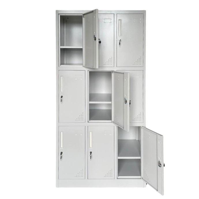 LOCKER 9 ΘΕΣΕΩΝ 90X40X185CM ΜΕΤΑΛΛΟ ΒΑΦΗ ΑΝΟΙΧΤΟ ΓΚΡΙ ΜΕ ΕΣΩΤΕΡΙΚΑ ΡΑΦΙΑ