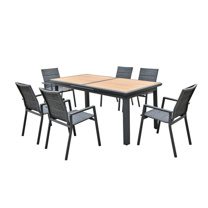 NAPOLI SET DINING ALU ΚΗΠΟΥ 6 ΠΟΛΥΘΡΟΝΕΣ + ΤΡΑΠΕΖΙ ΕΠΕΚΤ/ΝΟ ΜΑΥΡΟ-ΚΑΡΥΔΙ-TEXTILENE ΑΝΘΡΑΚΙ