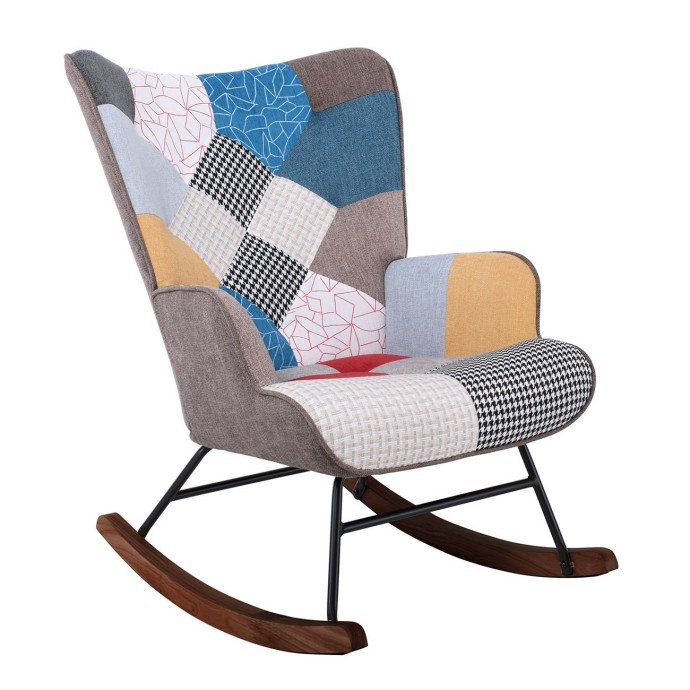 ALMA ROCKING ΠΟΛΥΘΡΟΝΑ ΜΠΕΡΖΕΡΑ ΚΑΘΙΣΤΙΚΟΥ 67x86x92cm ΥΦΑΣΜΑ PATCHWORK, ΒΑΣΗ ΜΑΥΡΟ-ΚΑΡΥΔΙ