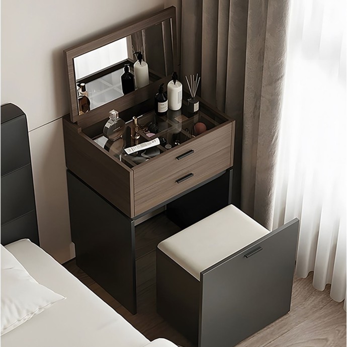 VANITY ΤΟΥΑΛΕΤΑ 60X45X90/130CM ΜΕ ΕΝΣΩΜΑΤΩΜΕΝΟ ΚΑΘΡΕΠΤΗ & ΣΚΑΜΠΟ ΑΠΟΧΡΩΣΗ SONOMA OAK-GREY