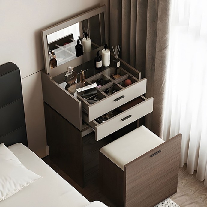 VANITY ΤΟΥΑΛΕΤΑ 60x45x90/130cm ΜΕ ΕΝΣΩΜΑΤΩΜΕΝΟ ΚΑΘΡΕΠΤΗ & ΣΚΑΜΠΟ ΑΠΟΧΡΩΣΗ SONOMA OAK-CREAM