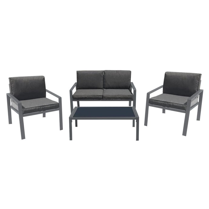 RIVIAN SET ΣΑΛΟΝΙ ΚΗΠΟΥ 4ΤΕΜ, ΜΕΤΑΛΛΟ ΒΑΦΗ ΑΝΘΡΑΚΙ, ΜΑΞΙΛΑΡΙΑ ΓΚΡΙ