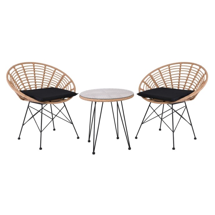 SALSA CORAL COFFEE SET ΚΗΠΟΥ ΜΕΤΑΛΛΟ ΜΑΥΡΟ - ΓΥΑΛΙ - WICKER ΦΥΣΙΚΟ: ΤΡΑΠΕΖΑΚΙ+2 ΠΟΛΥΘΡΟΝΕΣ