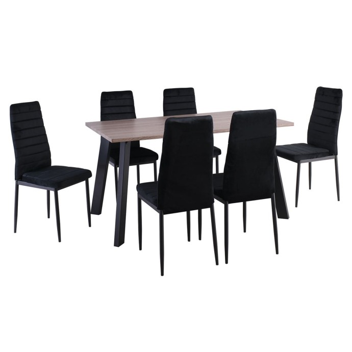 JETTA-BAXTER ΤΡΑΠΕΖΑΡΙΑ ΜΕΤΑΛΛΟ ΒΑΦΗ ΜΑΥΡΟ ΤΡΑΠΕΖΙ SONOMA OAK + 6 ΚΑΡΕΚΛΕΣ VELURE ΜΑΥΡΟ